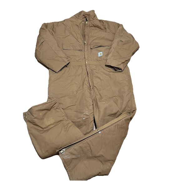 Vintage Carhartt Brown Duck Quilted Insulated Coveralls 58 Regular USA Work Wear - Picture 1 of 11